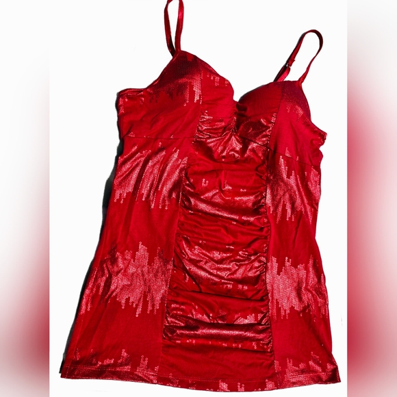 🟣 Glo Jeans Red Metallic Padded Tank Top Size XL - Picture 2 of 7